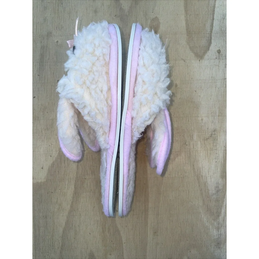 Vintage Girls Bunny Rabbit Slippers Size 11-11 1/2 Ivory With Pink Trim & Bows